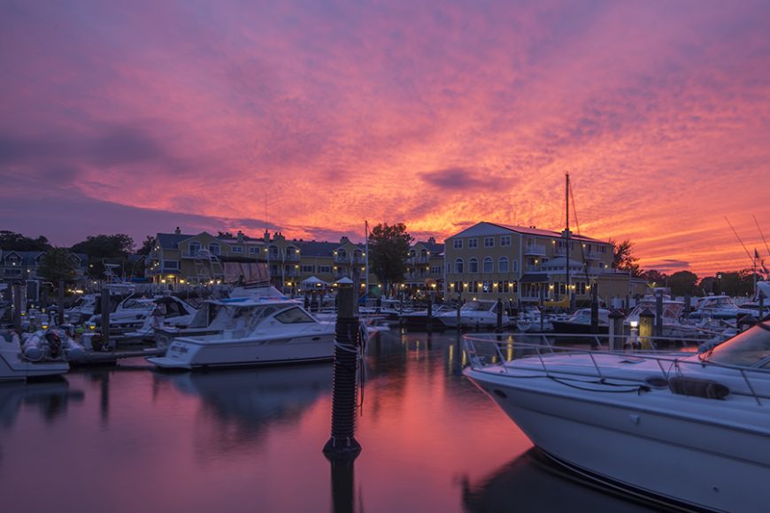 A magnificent sunset view at Saybrook Point Inn Marina & Spa. Photograph by Frank Gilroy. Courtesy Saybrook Point Inn Marina & Spa.