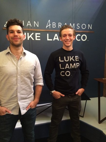 Furniture designer Ethan Abramson, left, and Luke Kelly of Luke Lamp Co. at the International Contemporary Furniture Fair in Manhattan. The Westchester designers shared a booth at the design event in May.  Photograph by Mary Shustack.