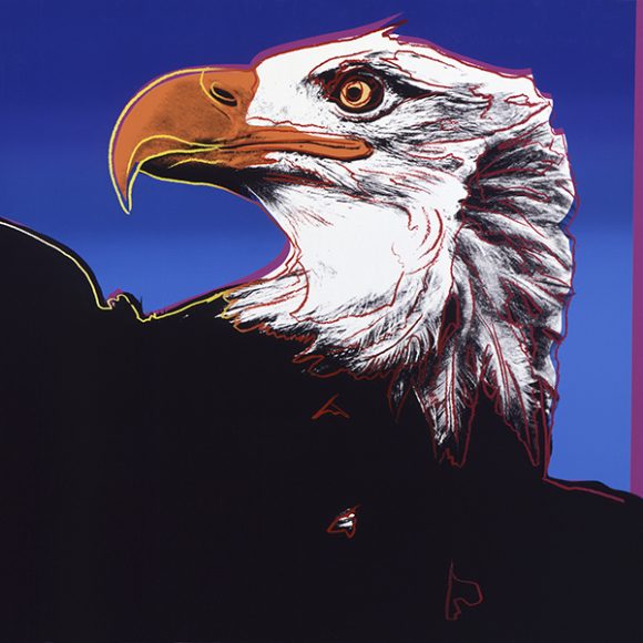 Andy Warhol’s “Bald Eagle” (1983), from the “Endangered Species” portfolio of 10 silkscreen prints on Lenox Museum Board. Edition of 150, 11 panels. Courtesy Ronald Feldman Fine Arts New York. © 2017 The Andy Warhol Foundation for the Visual Arts, Inc. / Artists Rights Society (ARS), New York. 