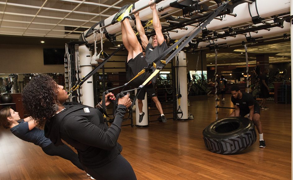 From left, onboarding specialist Samantha Sciavillo and group training coordinator Myrna Brady at Life Time Athletic Westchester in White Plains. Photograph by Sebastian Flores.