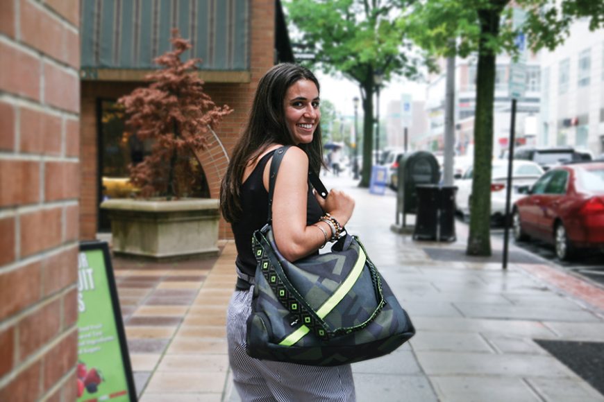 Hannah Fastov, the owner of Go Dash Dot, with her Infinity Bag. Photograph by Sebastian Flores.