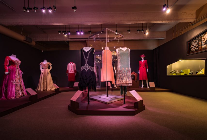 An installation view of “Defying Labels: New Roles, New Clothes,” which continues through Sept. 24 at Lyndhurst in Tarrytown. Photograph by Clifford Pickett. Courtesy Lyndhurst. 