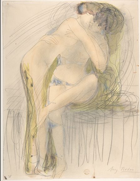 Auguste Rodin’s “The Embrace” (1900-10), graphite, watercolor and gouache on cream wove paper. Courtesy The Metropolitan Museum of Art.