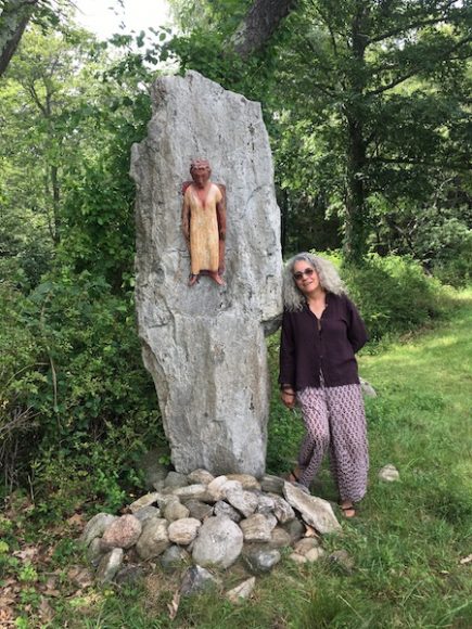 Sculptor Ada Cruz with her work at Collaborative Concepts at Saunders Farm. Photograph courtesy Collaborative Concepts.