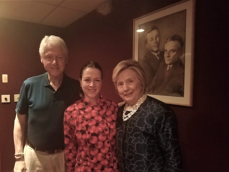 Bill and Hillary Clinton flank Westchester Broadway Theatre chef Alexandra Sampaio. Courtesy WBT