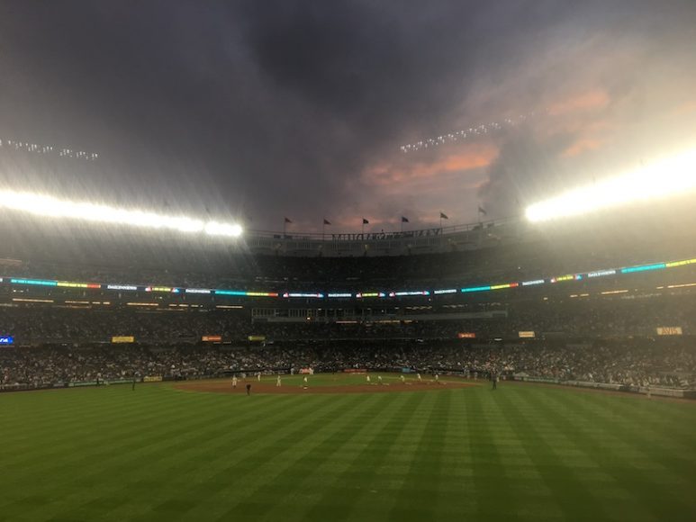 The sunset over Yankee Stadium in the Bronx. Photograph by Danielle Renda