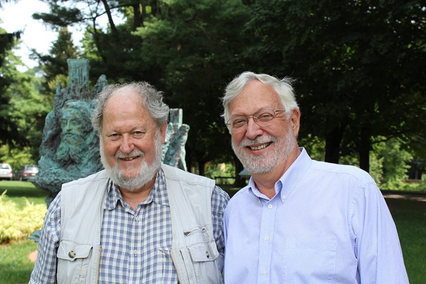  Sculptor Greg Wyatt, left, with Boscobel House and Gardens Executive Director Steven Miller at the site’s Hudson River School Artists Garden in Garrison. Photograph by Ryan Deffenbaugh. 