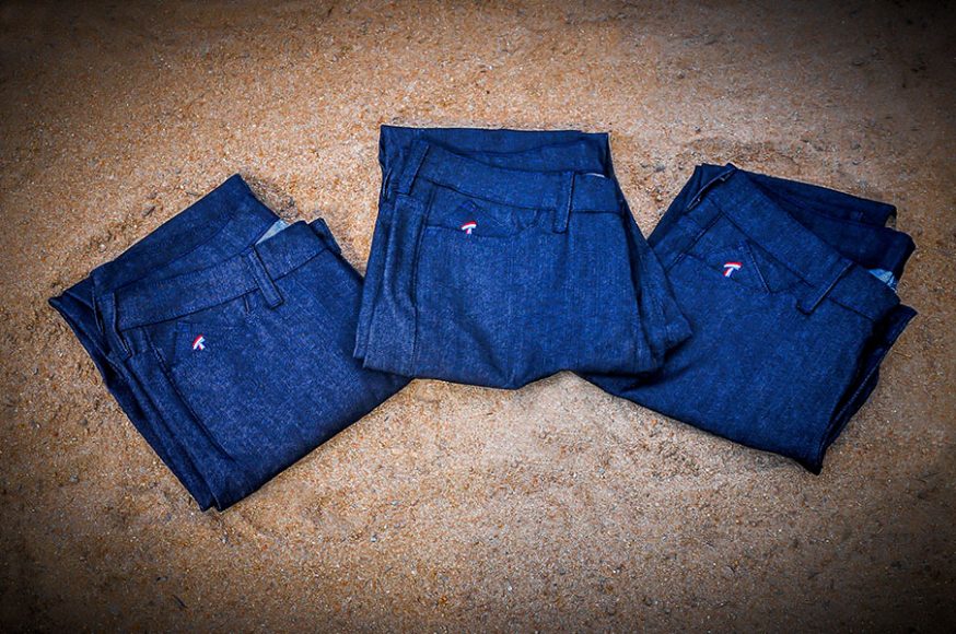 The jeans are currently available in navy blue, but the sisters have plans to expand their sizes and colors. Photograph courtesy Tenacity Jeans.