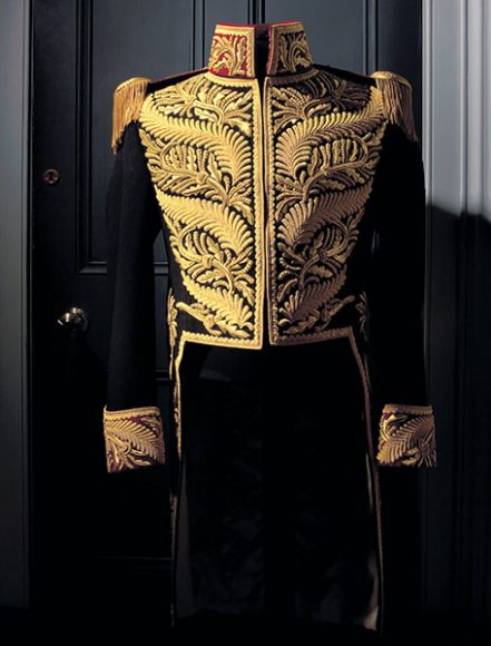 Ambassador’s court coatee tailored by Gieves & Hawkes’s bespoke workroom and embroidered by London’s oldest and finest hand-embroiderers, Hand & Lock (founded 1767). The house made an identical model for Michael Jackson in 1989. Guy Hills/2010. Image from "Bespoke: The Masters Tailors of Savile Row" (Thames & Hudson.)