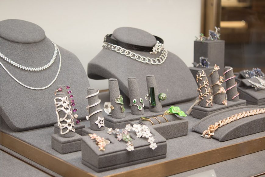 A selection of jewelry at The Vault, the first free-standing jewelry store within the Saks network. Photograph by Sebastian Flores.