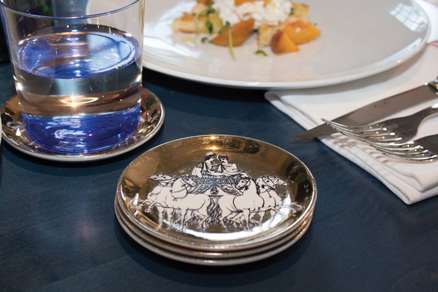 Neoclassical Fornasetti coasters. Photograph by Sebastian Flores.