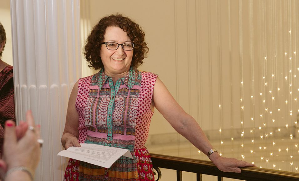 “New York Silver, Then and Now” is organized by guest curator Jeannine Falino of New Rochelle, pictured here at the exhibition opening. Cesarin Mateo photograph courtesy Museum of the City of New York.
