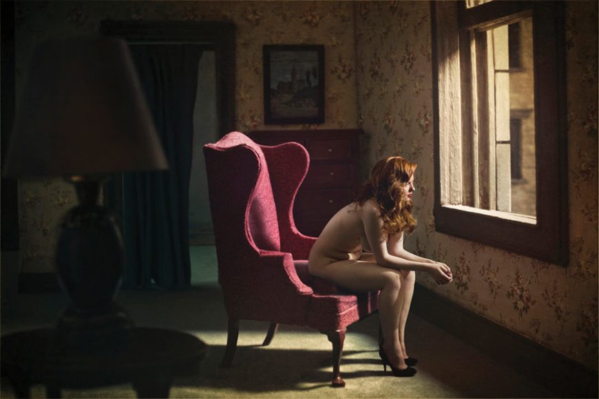 Richard Tuschman’s “Woman at a Window” (2012), archival pigment print from the series “Hopper Meditations.” Courtesy Klompching Gallery, New York.