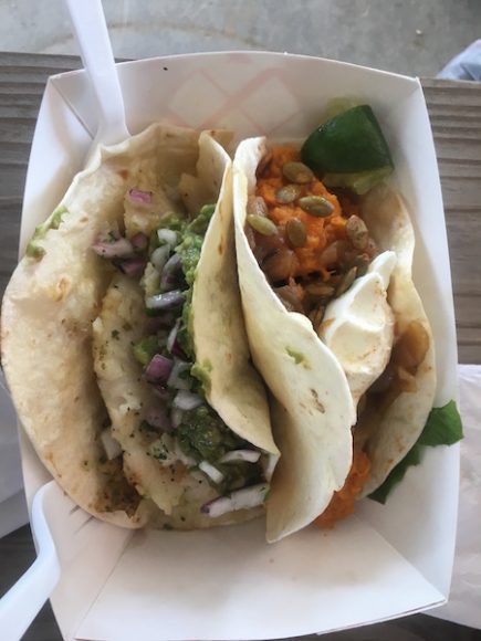 From left, the catfish taco and the roasted sweet potato taco from Santa Fe Restaurant. Photograph by Danielle Renda.