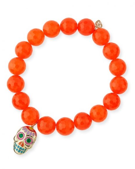 (1) Sydney Evan’s 10mm Beaded Orange Agate Bracelet with Sugar Skull Charm 