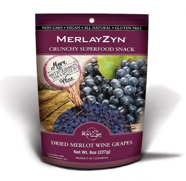 Dried Merlot wine grapes are used in the MerlayZyn flavor of RayZyns. Courtesy RayZyns.