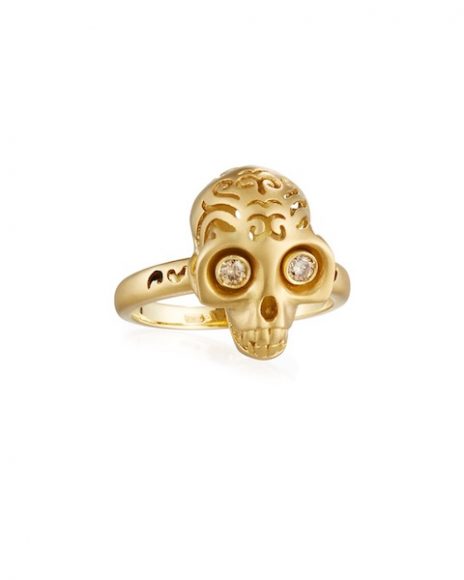 (4) Marco Dal Masco’s Maki 18-Karat Gold Skull Ring with Champagne Diamonds