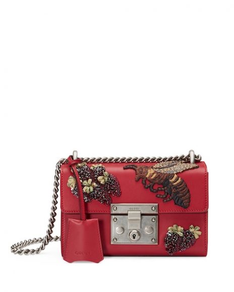 (6) Padlock Small Embroidered Shoulder Bag, Red:Multi