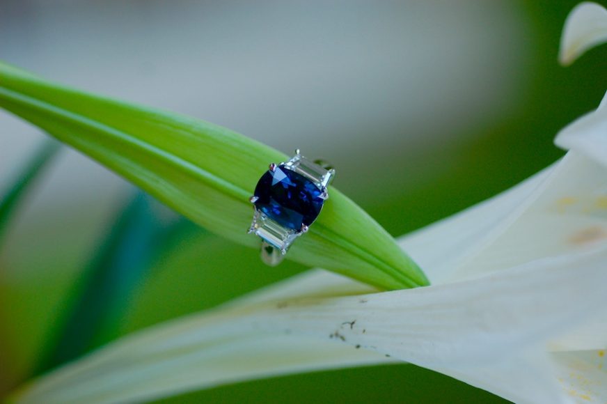 The Sapphire and Trapezoid Engagement Ring. Courtesy Dunay Joaillier.