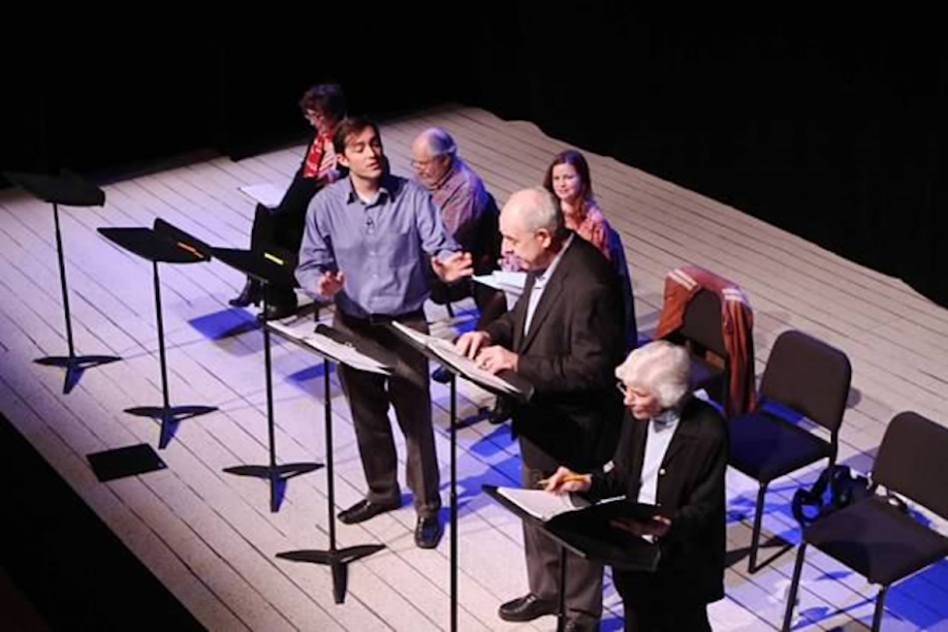 From left: Maria Tucci, Matthew Amendt, David Margulies, Nicole Lowrance, Lenny Wolpe and Frances Sternhagen in a Script in Hand play reading in 2012 of “Over the River and Through the Woods” by Joe DiPietro. Photograph by Dave Matlow, courtesy Westport Country Playhouse.