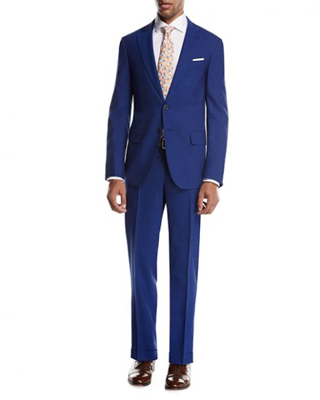 Sanita Solid Wood Two-Piece Suit in High Blue by Isaia, $3,595. Courtesy Neiman Marcus Westchester. 