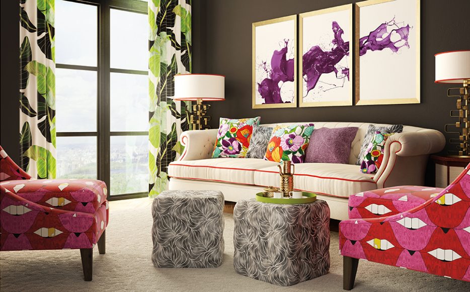 A selection of fabrics from the Allison Eden Pop Art Collection adds a real pop to this room. Courtesy LebaTex.