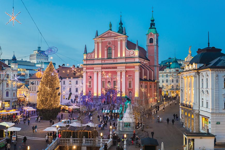 Holiday Market in Prešeren Square, Ljubljana.