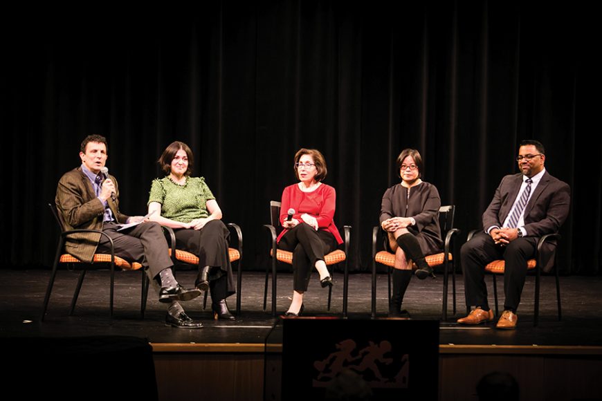 (From left to right) NEXT for AUTISM panelists David Remnick, Alexandra Shiva, Liane Kupferberg Carter, Christine Lai and Jerry Philip. Courtesy Josh Wong Photography. 