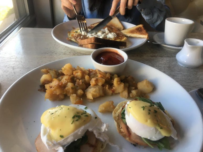 : My friend and I enjoyed a most savory breakfast. Pictured here is my friend’s selection, a frittata with a side of breakfast potatoes and toast. Photograph by Danielle Renda.