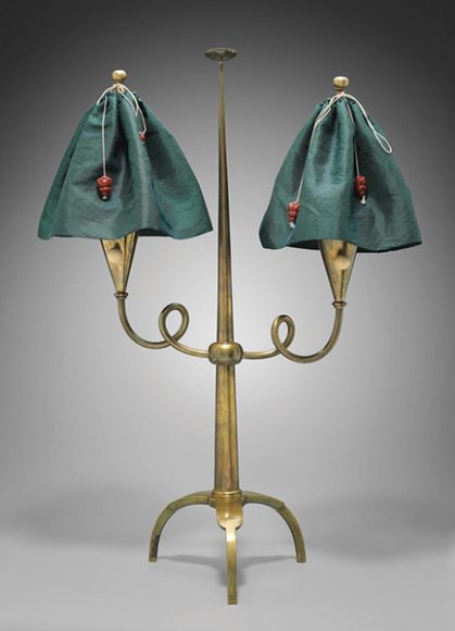 Phillip Häusler (1887-1966), Table lamp, ca. 1919. Execution: Wiener Werkstätte. Brass; textile, beads. Museum of Fine Arts, Boston. Gift of the Margaret K. Koerner and Joseph Leo Koerner family. Image courtesy Neue Galerie New York.