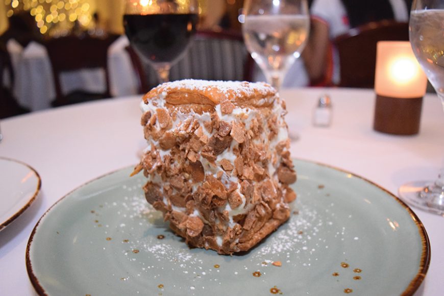 A nutty Napoleon dessert was a highlight of the evening. Photograph by Aleesia Forni. 