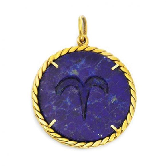 Cartier’s Aries pendant in lapis lazuli and 18-karat gold. Courtesy FD GALLERY. 