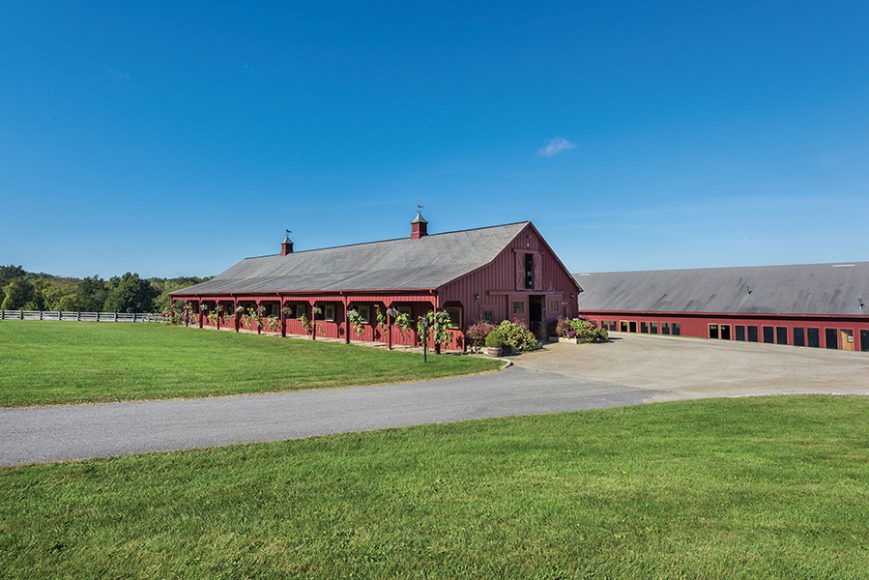 The equestrian facilities and Greek Revival house at Autumn Farms in North Salem. Courtesy William Pitt/Julia B. Fee Sotheby’s International Realty.