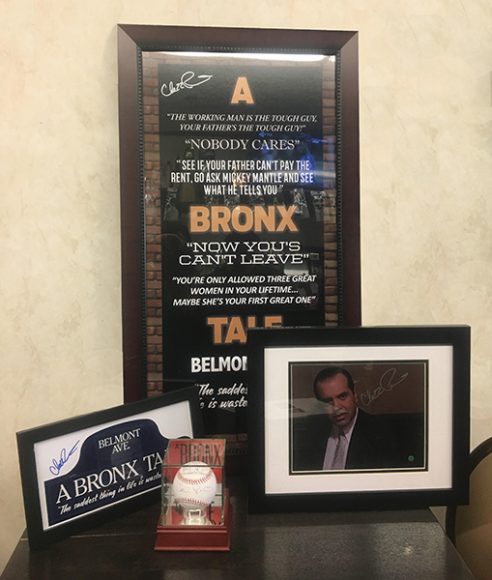 All of the collectibles in A Bronx Tale Collection are signed by Chazz Palminteri and feature a quote from his film “A Bronx Tale.” Photograph by Danielle Renda.