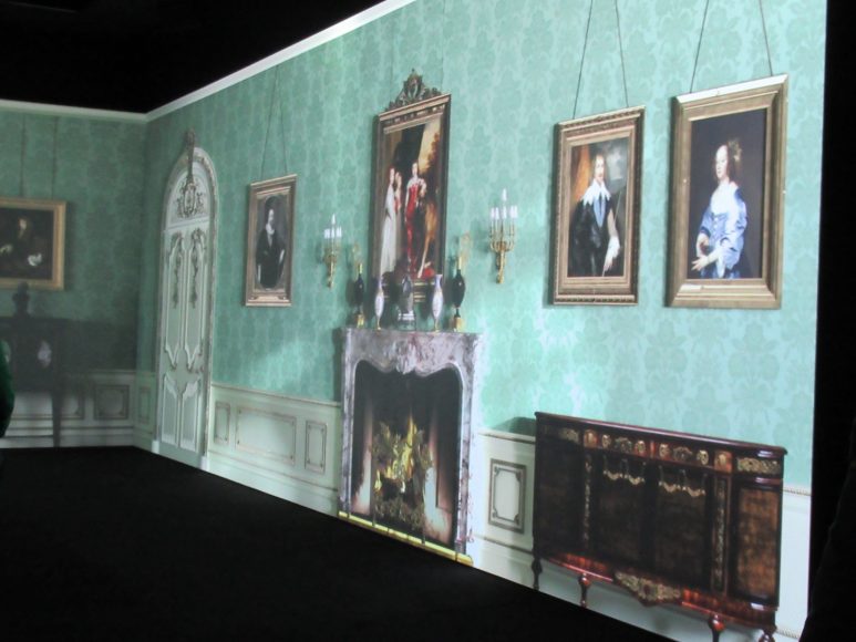 Multimedia and interactive elements abound at “Downton Abbey: The Exhibition” in Manhattan. Here, scenes are projected onto gallery walls creating an immersive experience. Photograph by Mary Shustack.