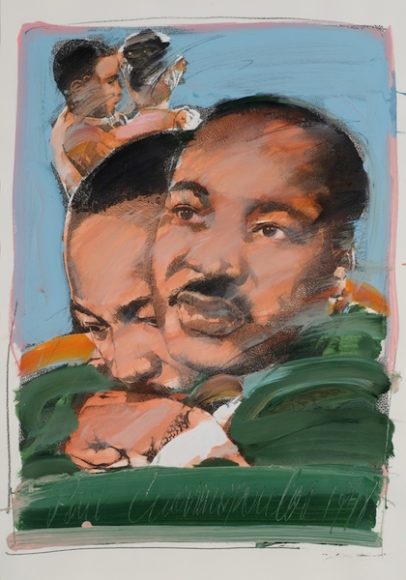 Paul Giovanopoulos’ “Martin Luther King” (1978), mixed media on paper. Bruce Museum