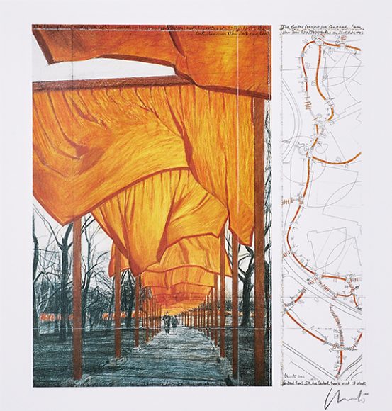 Christo and Jeanne-Claude, "The Gates, Project for Central Park, New York City” (1996), offset lithograph in colors, sold for $563 (estimate, $500-800).