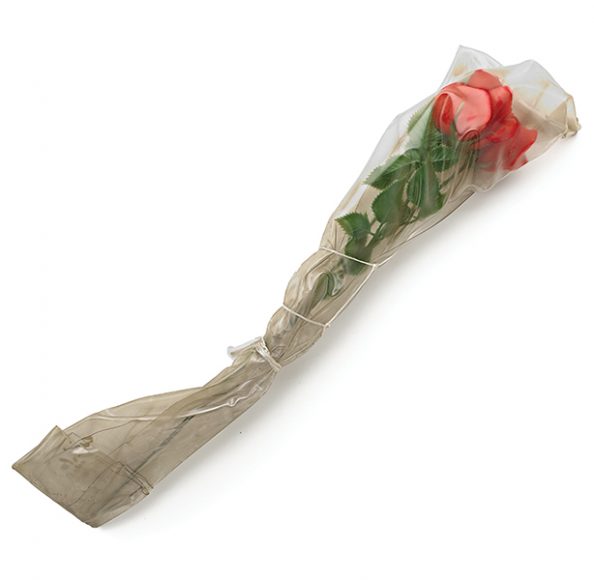Christo, “Wrapped Roses” (1968), plastic roses in plastic wrap, sold for $5,313 (estimate, $2,500-$3,500).