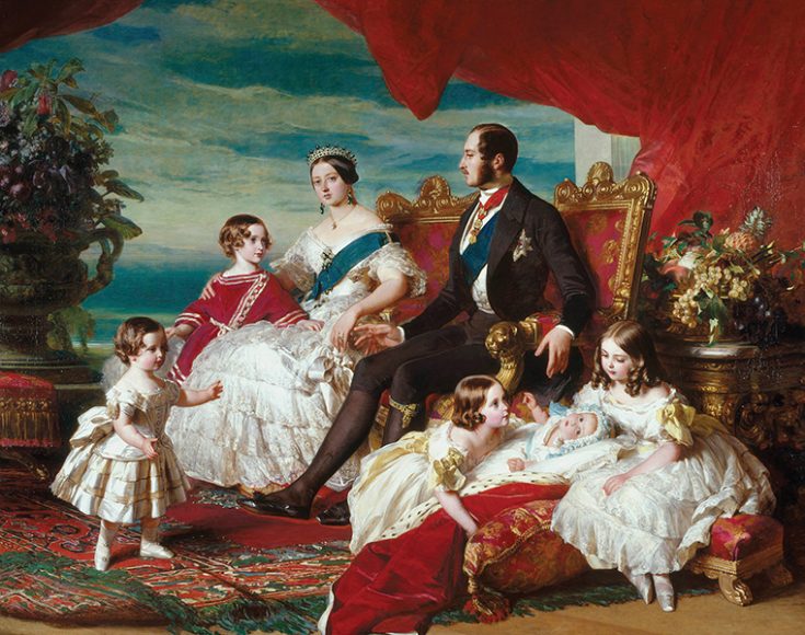 Franz Xaver Winterhalter’s “Family of Queen Victoria” (1846), oil on canvas. Royal Collection. From left: Prince Alfred and the Prince of Wales; the Queen and Prince Albert; Princesses Alice, Helena and Victoria.