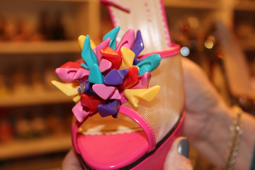 Another pair of Charlotte Olympia shoes, which features a multicolored pom-poms made of doll shoes, inspired by Barbie. Photograph by Danielle Renda.