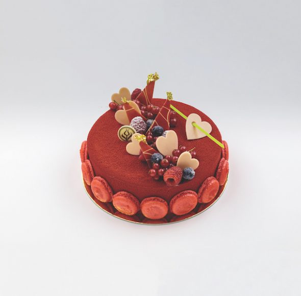 Impress your sweetheart with this confection from La Tulipe Desserts in Mount Kisco, a cassis mousse cake with a soft almond macaroon 
center and layers of lemon sponge cake, ringed in French Macarons.
Photograph by Hidenao Abe/studio-abe.com.
