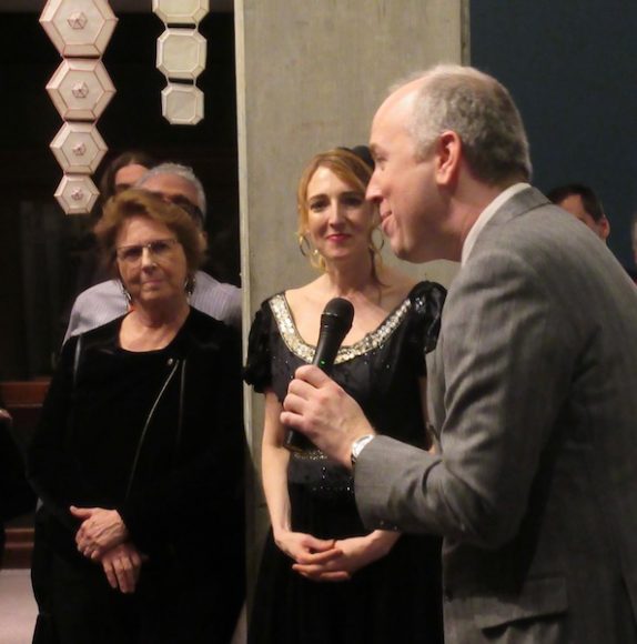 Bartholomew F. Bland, guest curator of “The Neo-Victorians: Contemporary Artists Revive Gilded Age Glamour,” speaking during the opening reception Feb. 8 at the Hudson River Museum in Yonkers. Museum director Masha Turchinsky is to his right. Photograph by Mary Shustack.