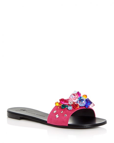 (4) Giuseppe Zanotti’s Embellished Suede Slide Sandals, $650. Photograph courtesy Bloomingdale's Westchester.