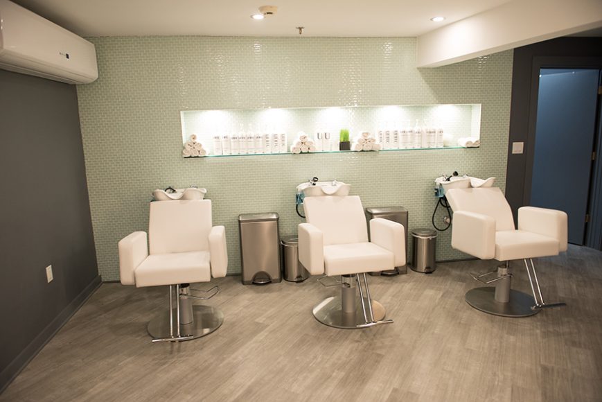 Washing station at Blo Blow Dry Bar in Greenwich. Photograph by Aaron Kershaw Photography.  