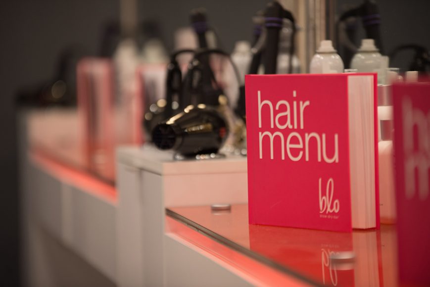 Styling menu at Blo Blow Dry Bar. Photograph by Aaron Kershaw Photography.  
