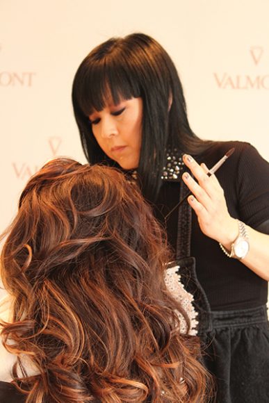 The Perfecting Powder Cream was developed through collaboration between makeup artist Mina Matsumura and Valmont Group CEO Sophie Guillon. Here, Matsumura gives Wagger Danielle Renda a day-to-evening look, using the product to prep the skin. Photograph by Dan Viteri.