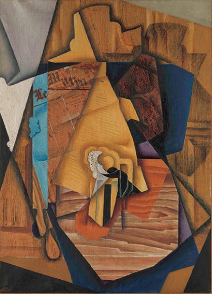 Juan Gris (Spanish, 1887–1927), “The Man at the Café,” Paris, 1914. Oil and newsprint collage on canvas, 39 × 28 1/4 in. (99.1 × 71.8 cm). The Metropolitan Museum of Art, Promised Gift from the Leonard A. Lauder Cubist Collection. Courtesy: The Metropolitan Museum of Art.