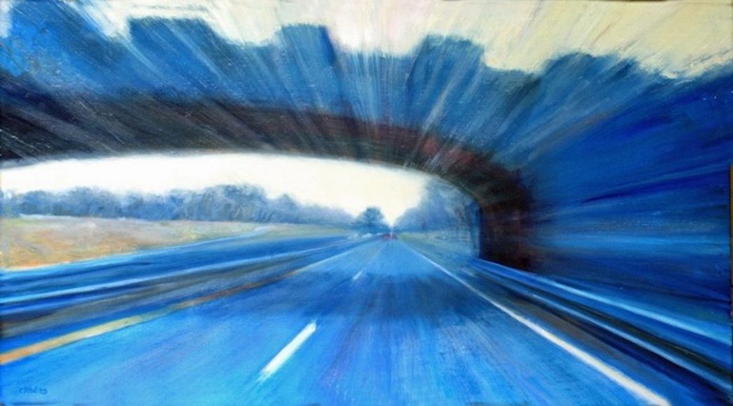 “The Artist’s View: Traveling the Merritt Parkway,” an exhibition, opens in October at Lockwood-Mathews Mansion Museum in Norwalk. Here, Cynthia Mullins, “No Exit Zone,” oil on linen, 22 x 40. Courtesy Lockwood-Mathews Mansion Museum.