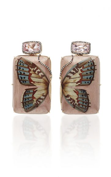 Marquetry pink butterfly earrings. Photograph courtesy Silvia Furmanovich.
