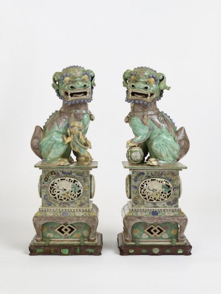 Qing, Kangxi period (1662-1722), A Pair of Fu Lions, Porcelain, in Famille Verte enamels. Image/captions courtesy of Kykuit, National Trust for Historic Preservation, bequest of Nelson A. Rockefeller. 
